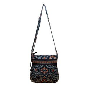 Vera Bradley Womens Blue Paisley Quilted Adjustable Strap Zippered Crossbody Bag